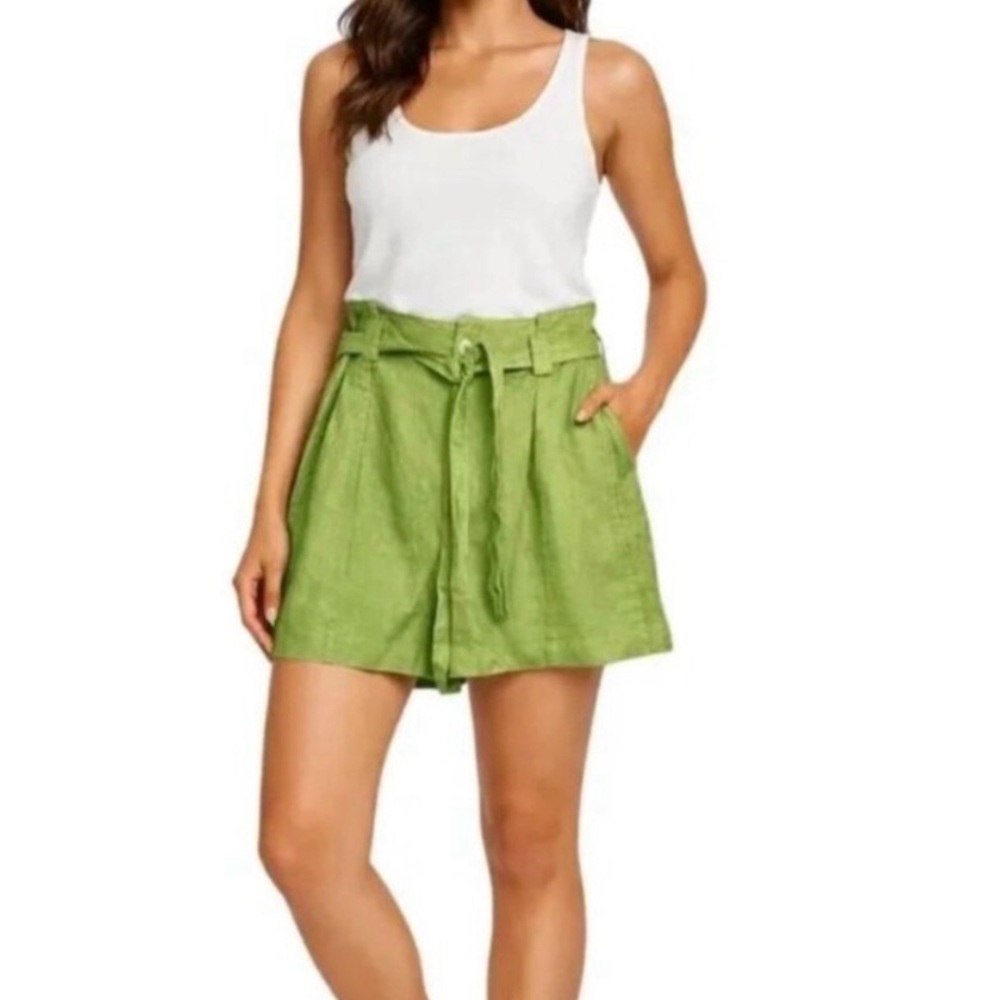 NWOT Madewell Linen High-Rise Paperbag Belted 3.5" Light Green Shorts